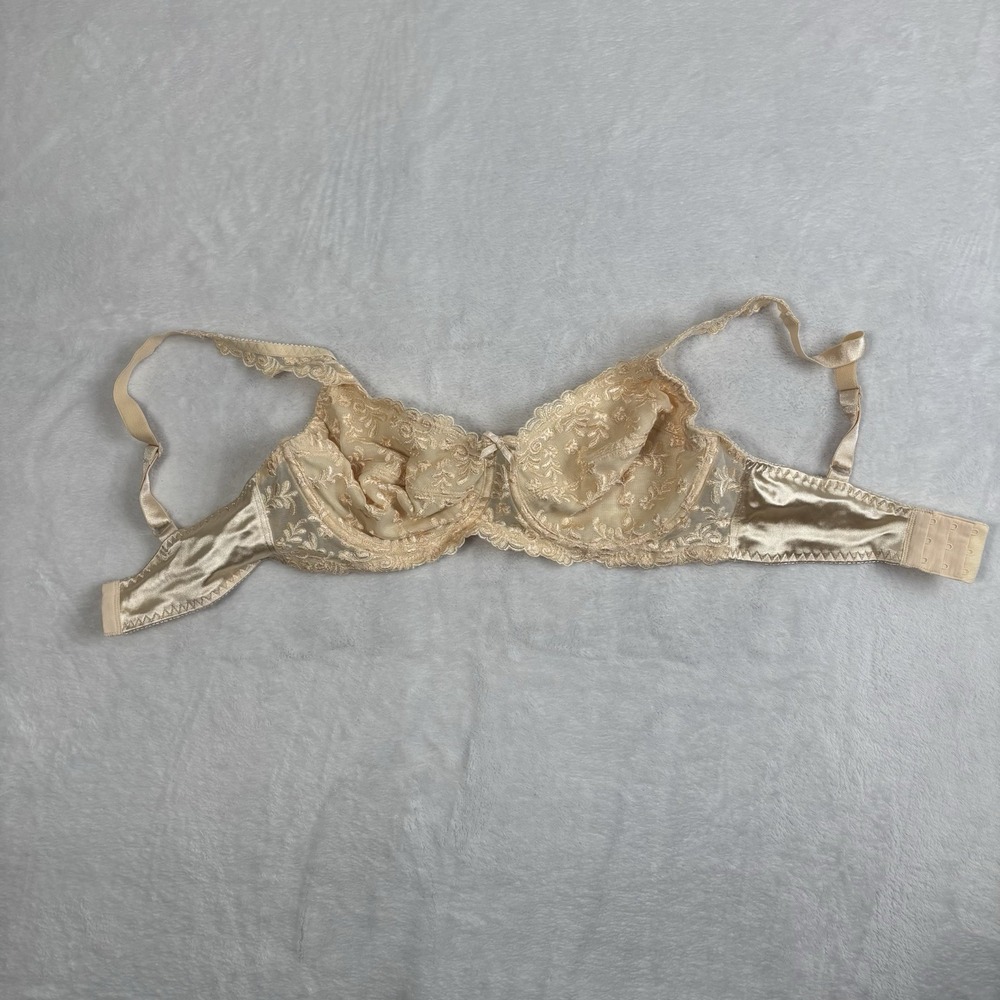 VTG‎ Breezies Beige Lace Floral Sheer Bra Women's SIze 36C